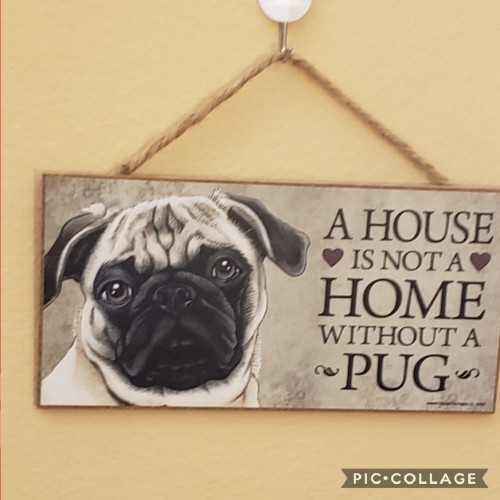 Vintage wooden adorable pug wall hanging Plaque